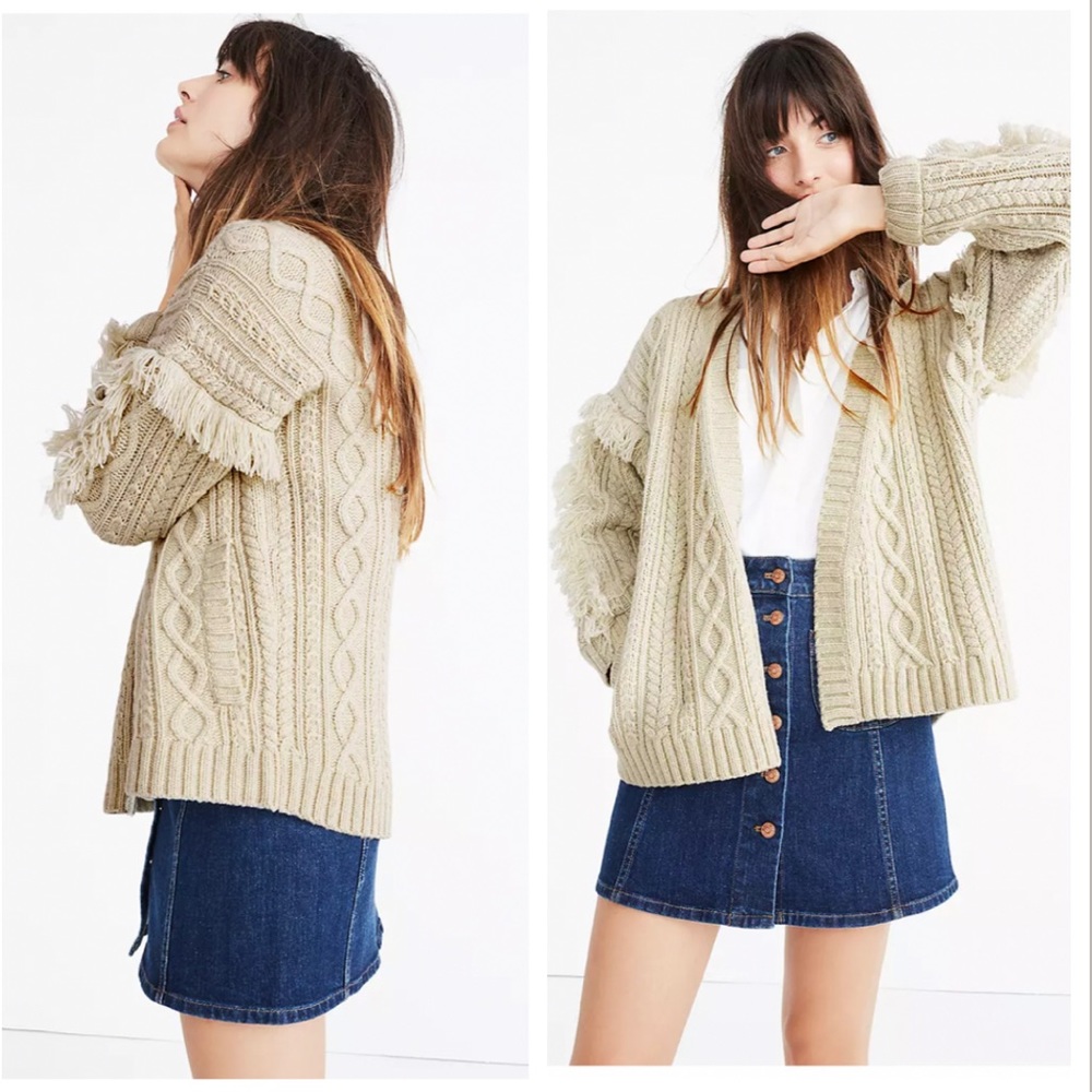 Madewell Cableknit Fringe Cardigan Size L